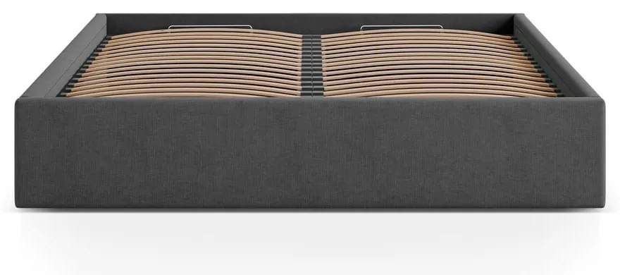 Antracitová čalúnená dvojlôžková posteľ s úložným priestorom/bez čela s roštom 160x200 cm Susan – Micadoni