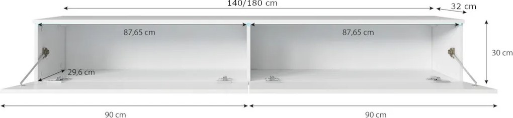 TV stolík CERIEE 180 - biela / biela lesklá