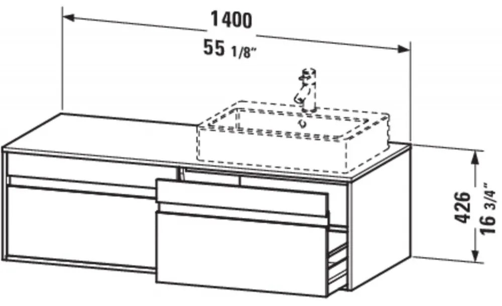 DURAVIT Ketho závesná skrinka pod umývadlo na dosku (umývadlo vľavo), 2 zásuvky, 1400 x 550 x 426 mm, biela vysoký lesk, KT6697L2222