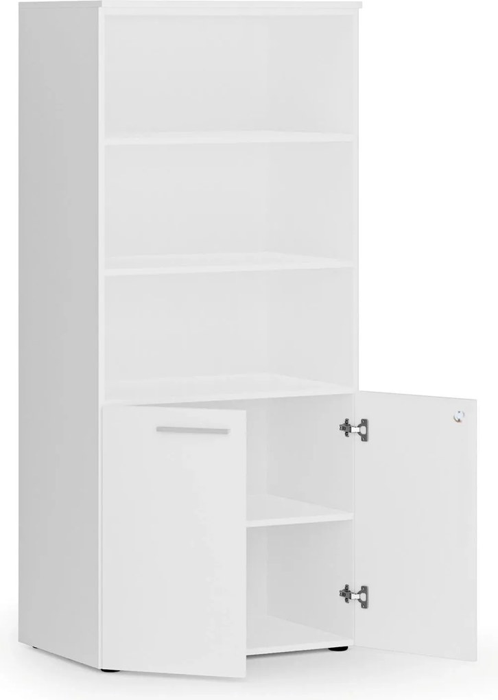 Kombinovaná kancelárska skriňa PRIMO WHITE, nízke dvere, 800 x 500 x 1781 mm, biela