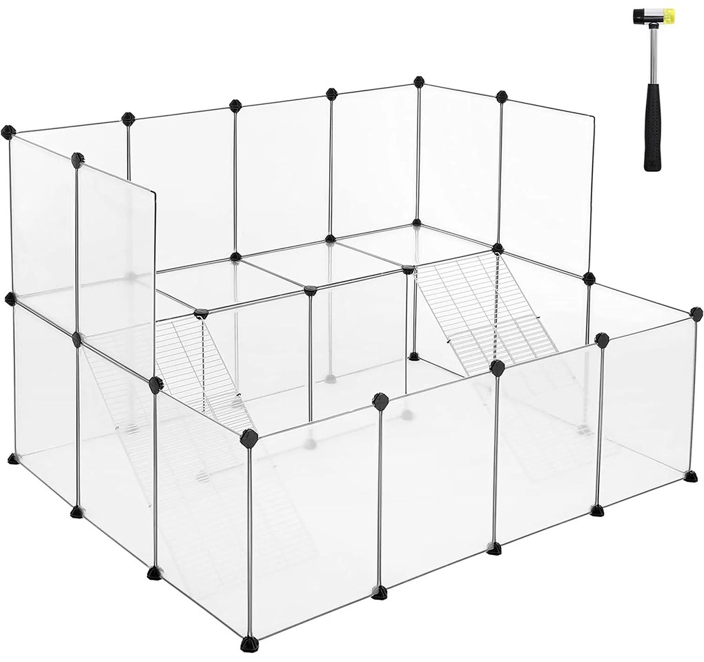 Ohrádka pre domáce zvieratá, modulárna ohrádka s rebríkom, biela