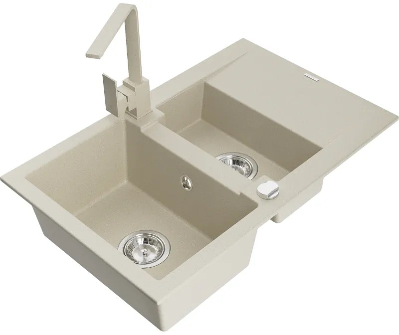 Mexen Gaspar, granitový drez 737x475x177 mm, 1,5-komorový a béžová batéria Rita, béžová, 6507-69-670300-69