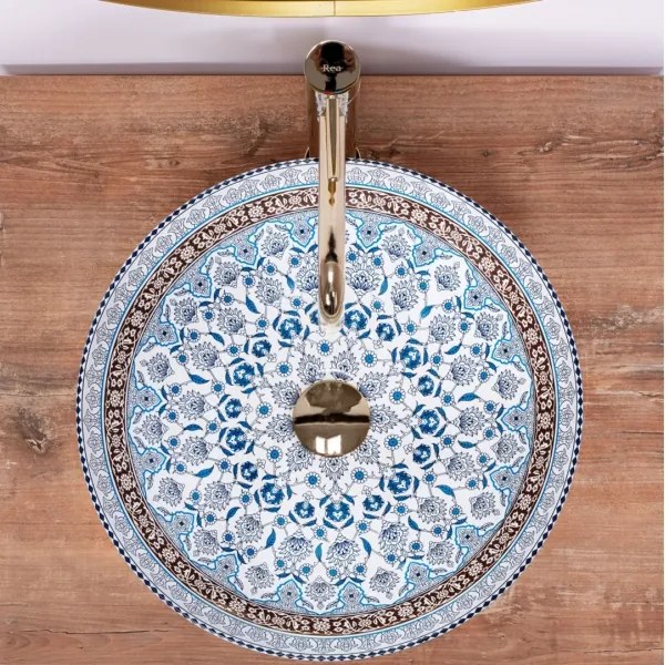 REA-U0267 - Umývadlo na dosku ARTE, priemer 40 cm, keramika s ornamentálnym vzorom