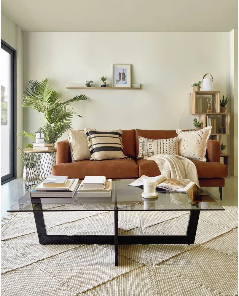 Čierny konferenčný stolík so sklenenou doskou 70x120 cm Plam – Kave Home