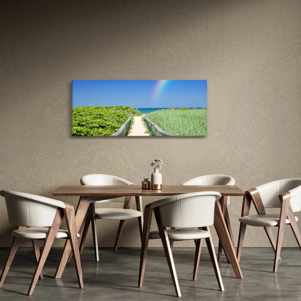 Obraz - Krajina a dúha (120x50 cm)
