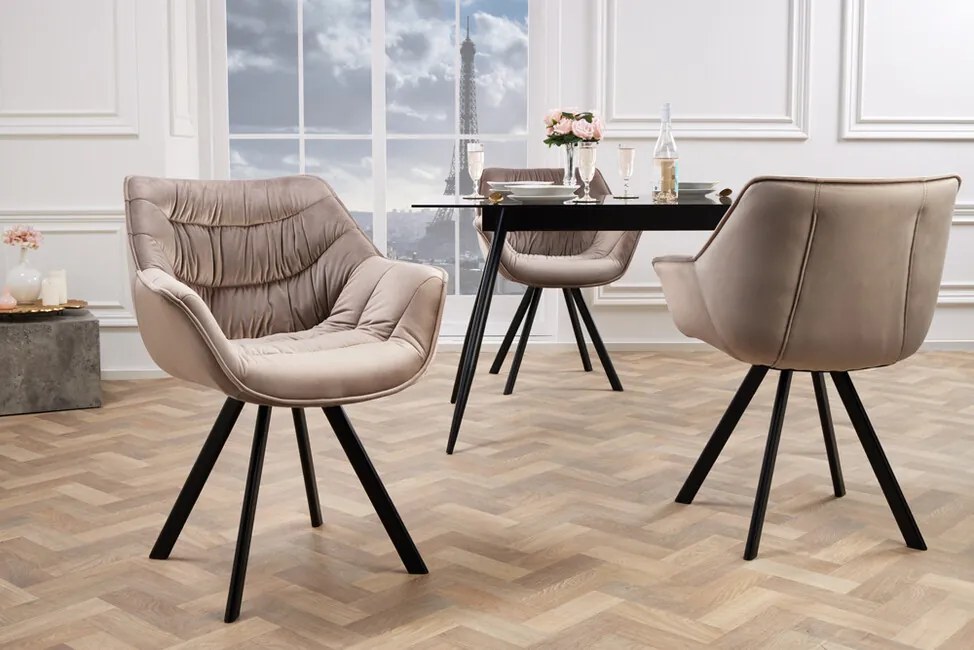 Dizajnová jedálenská stolička Miramar Style šampanská zamat