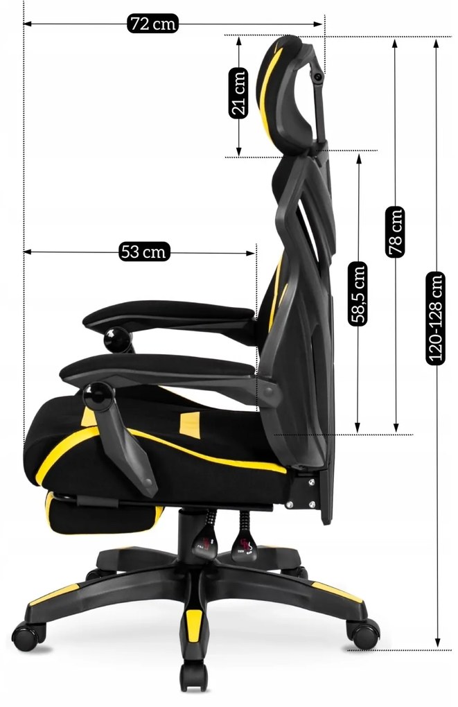 Herná stolička Maximo s podnožkou čierna/žltá