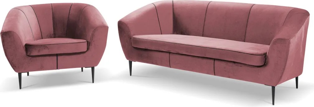 Trojmiestna pohovka Olivio, tmavo ružová zamatová látka