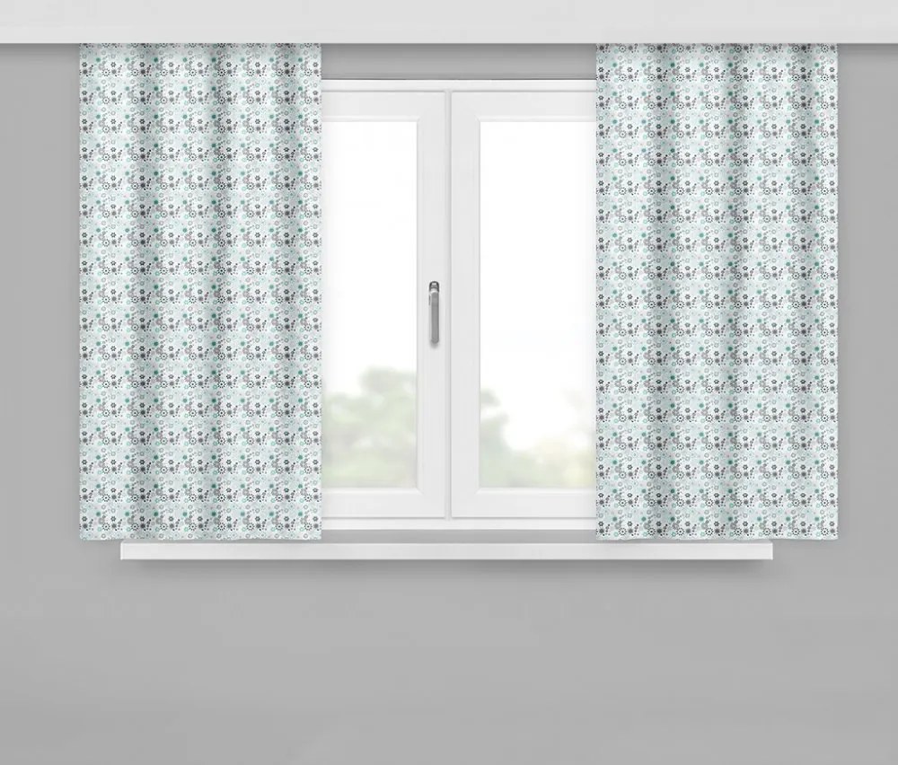 Krásny dekoračný záves v modro-sivej farbe so vzorom, krátky 160x170