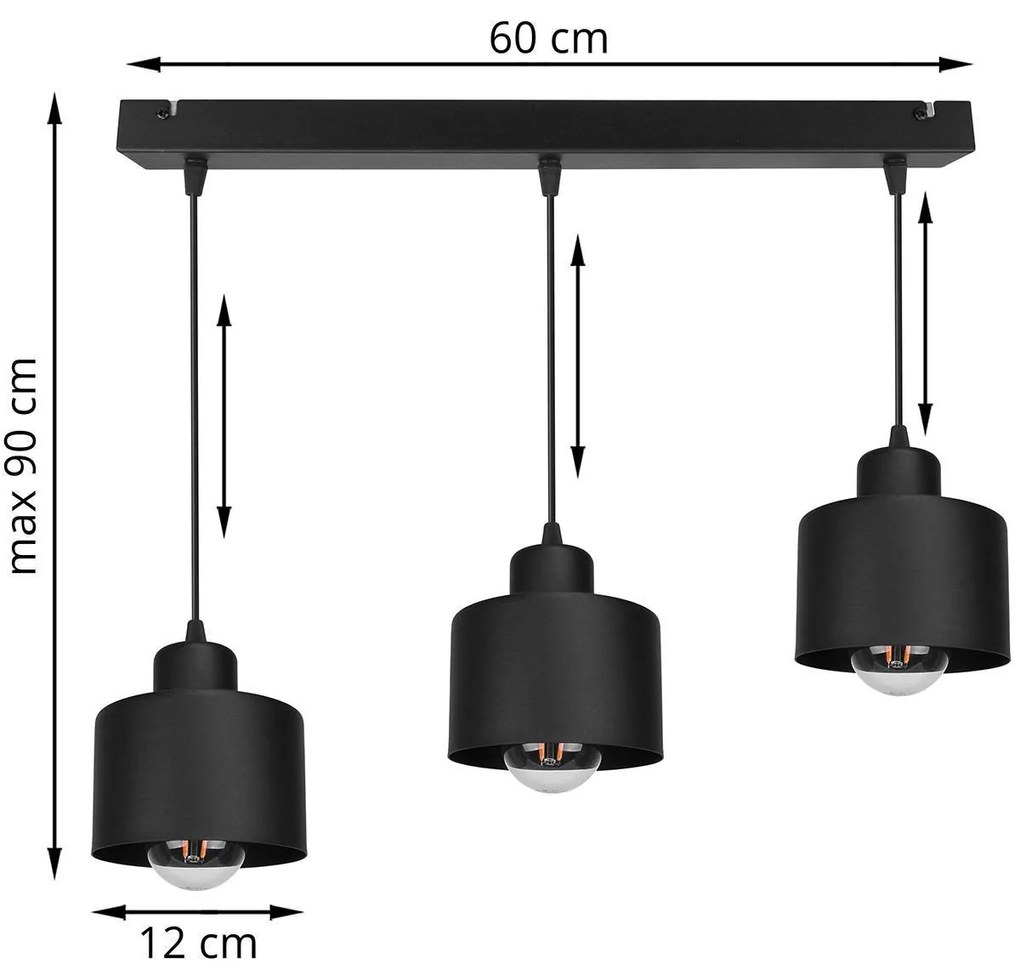 Závesné svietidlo PATTAYA, 3x kovové tienidlo (výber z 3 farieb)