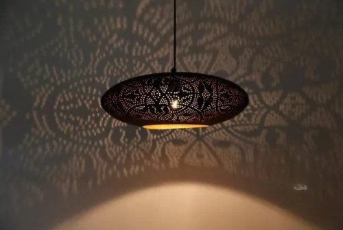 Orientálny kovový filigránový luster Black & Gold UFO Ø45*125