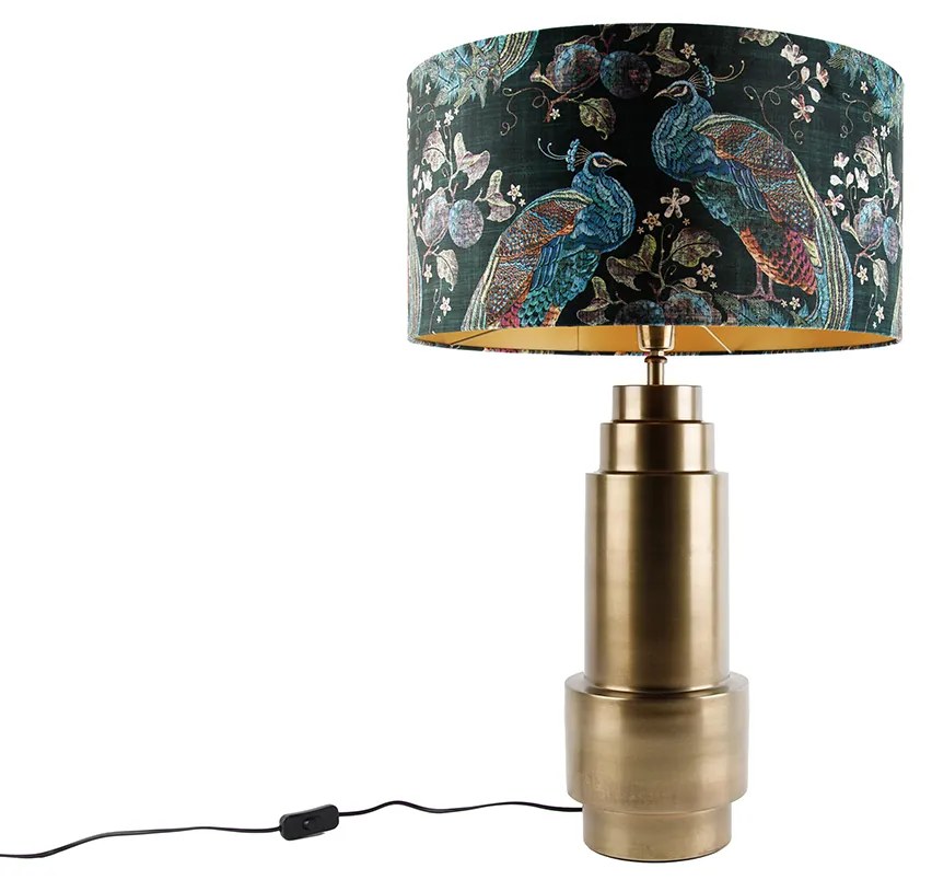 Stolná lampa bronzová s tienidlom z zamatu s farbou pavího peria so zlatom 50 cm - Bruut