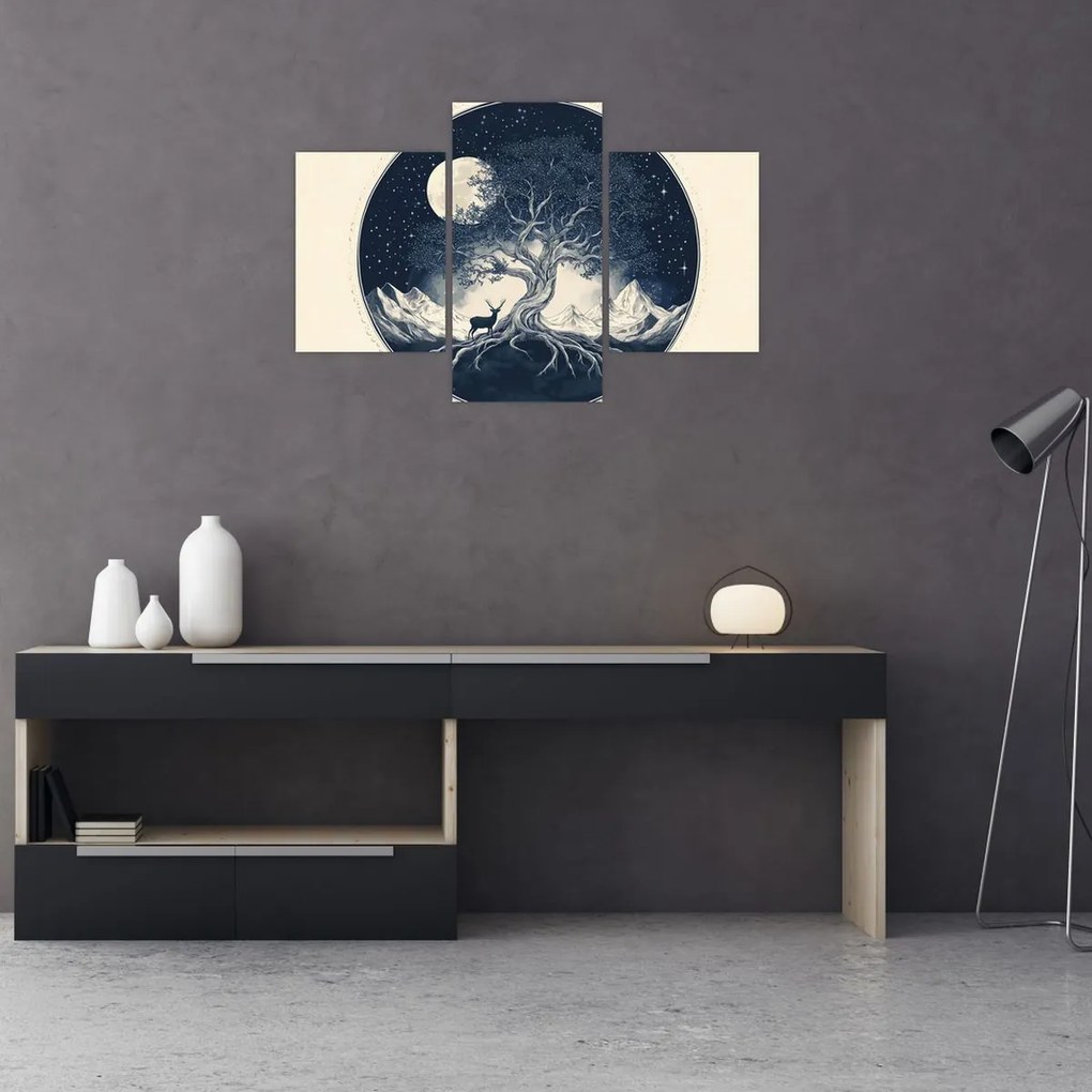 Obraz – Magický strom s jeleňom I. (90x60 cm)