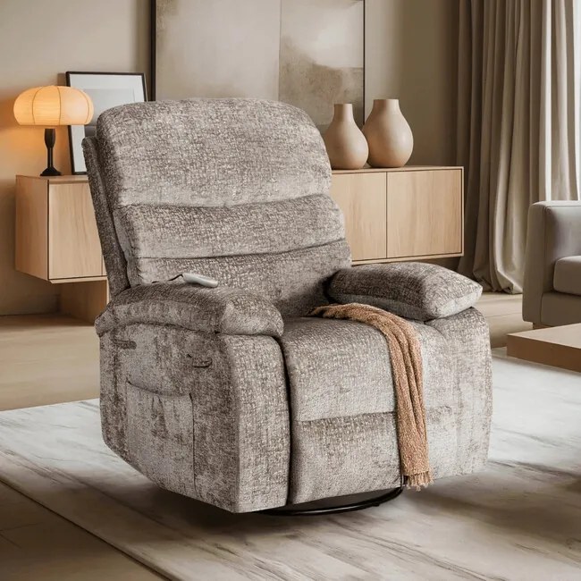 Polohovacie masážne kreslo Halis béžová zamat