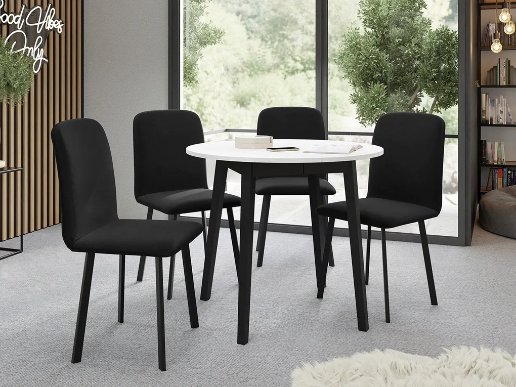 Jedálensky set Kirtore S 90 so 4 stoličkami Lekoz, Farby:: Amor Velvet 4302, Farby:: sivý mramor / čierna
