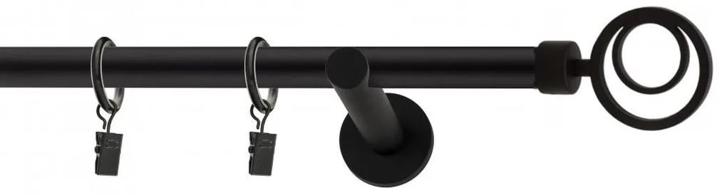Dekorstudio Garniža jednoradová ORBIO čierna matná 19mm Dĺžka: 120cm, Typ uchytenia: Držiak modern, Typ príslušenstva: Krúžky tiché so štipcami