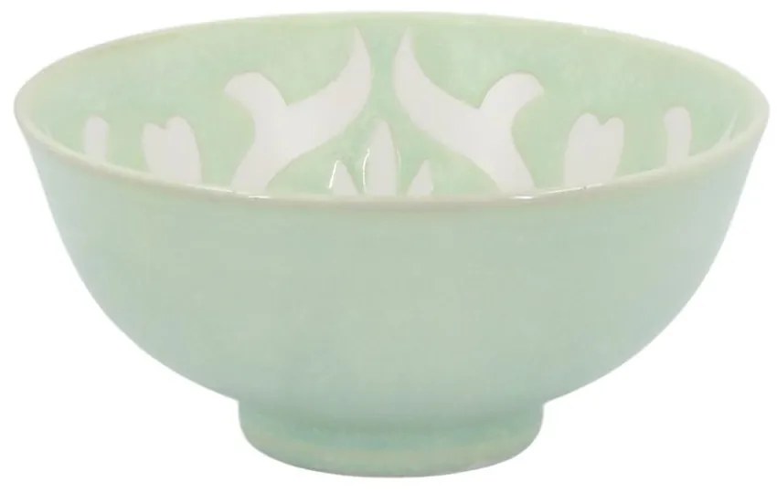 Zelená porcelánová miska s kvetmi vo vnútri Arés - Ø12*5,5 cm