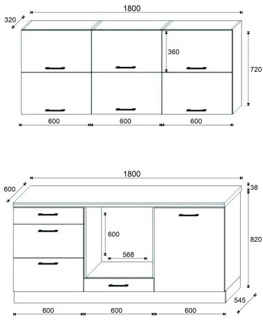 Kuchynská linka ELISE 180 cm, grafit