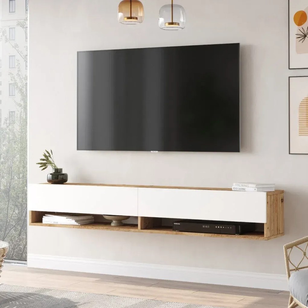 Závesný TV stolík Houseland Fredy borovica Atlantic/biela
