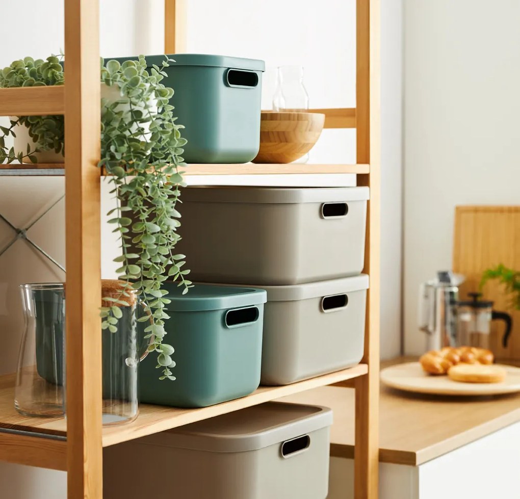 Úložný box, rovný s vekom, 12 l, matne zelený ALBU LIGHT, 40x24x18
