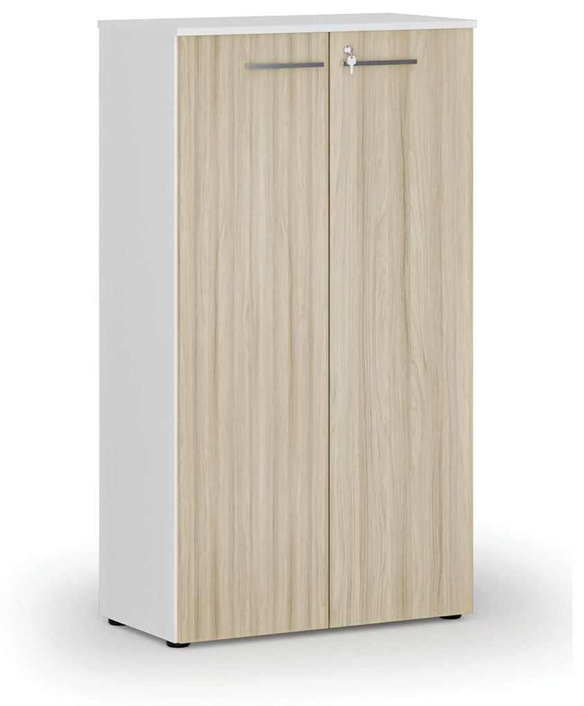 Kancelárska skriňa s dverami PRIMO WHITE, 1434 x 800 x 420 mm, biela/dub prírodná