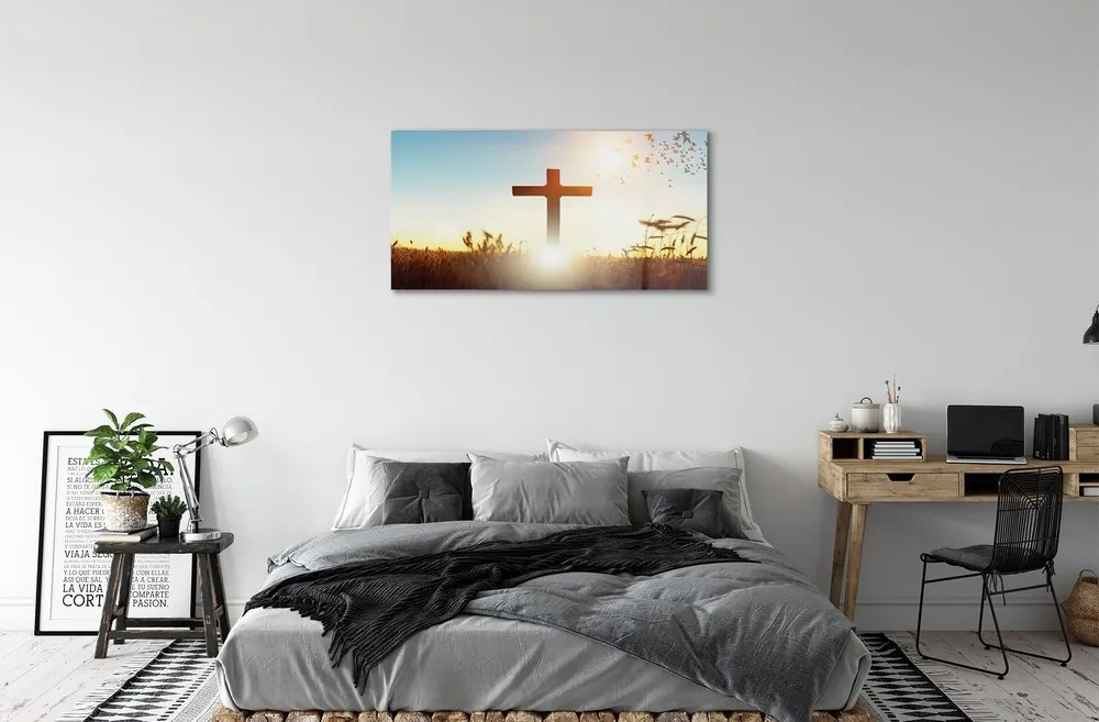Sklenený obraz Kríž pole Slnka 100x50 cm