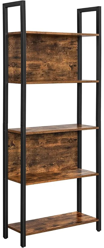 Knižnica, industriálna, 5 políc, 165x62x24cm