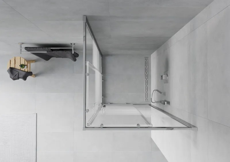 Mexen Rio, štvorcový sprchovací kút s posuvnými dverami 90(dvere) x 90(dvere) x 190 cm, 6mm číre sklo s pásikmi, chrómový profil, 860-090-090-01-20