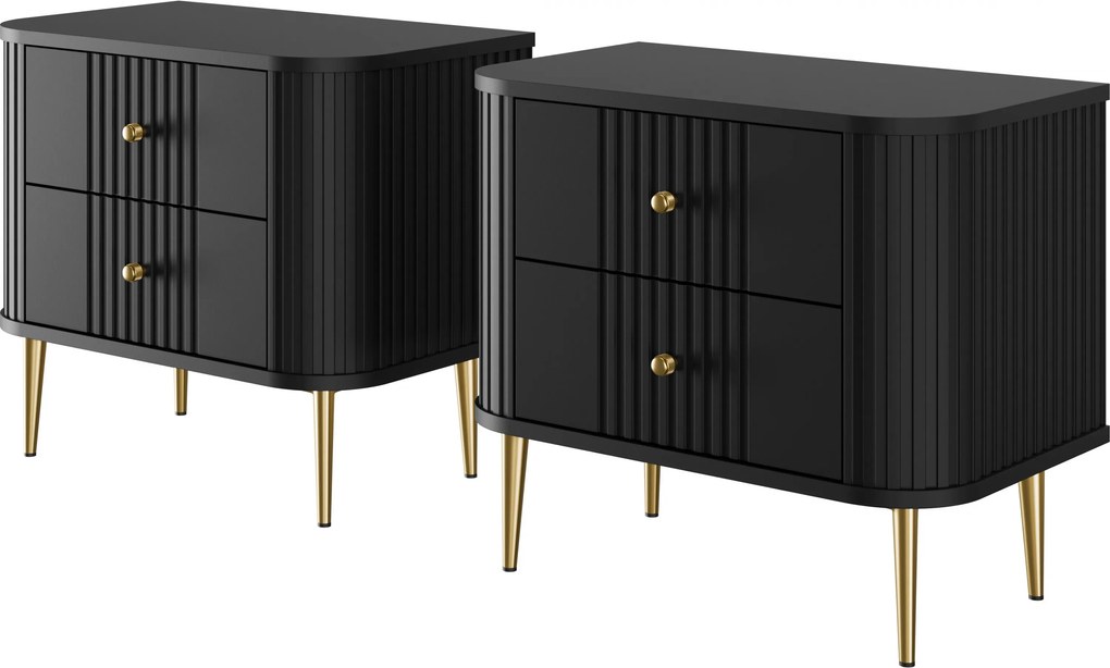 Nočné stolíky Vespera 56 cm - 2 ks - čierna / zlatá