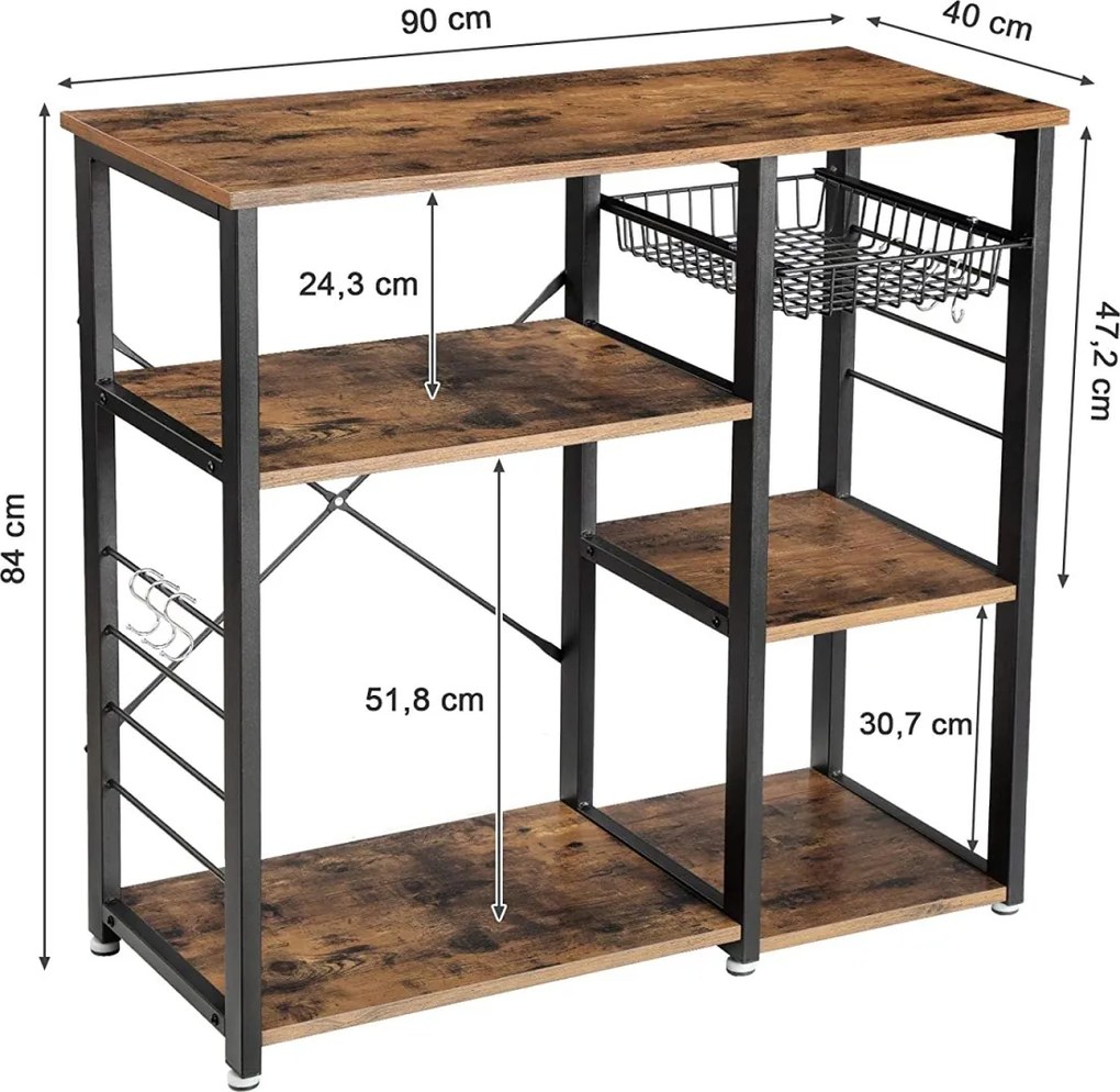 Kuchynský regál s výsuvným košom TAYLOR 84x90 cm, rustikálne hnedý