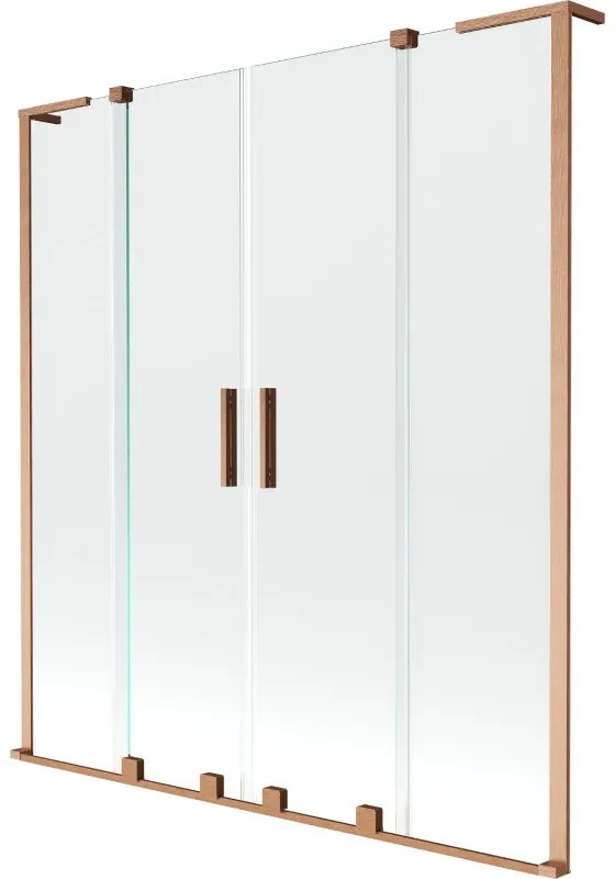 Mexen Velar L Duo, 2-krídlová posuvná vaňová zástena 150 x 150 cm, 8mm číre sklo, medená matná, 896-150-003-02-65