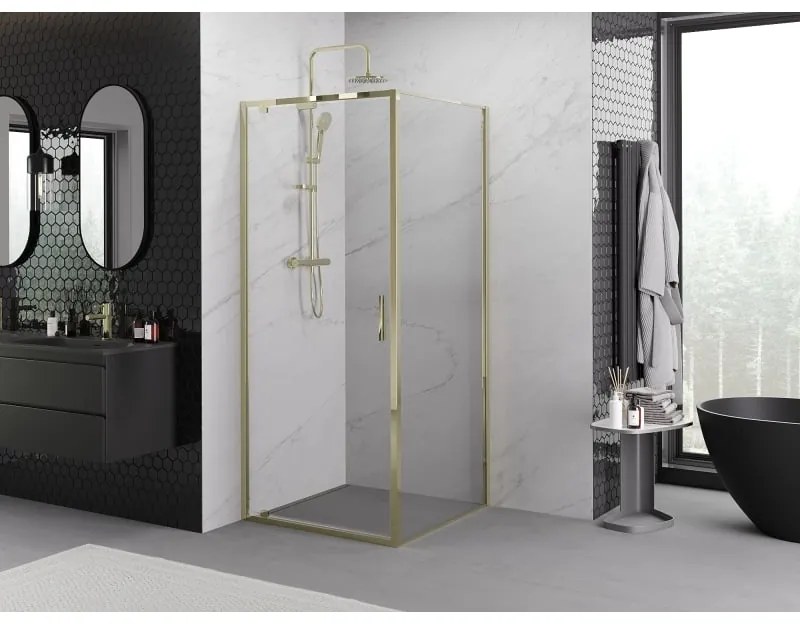 Mexen Exo, výklopný sprchový kút 80 x 80 cm, číre sklo, zlatá, 8181-080-080-50-00