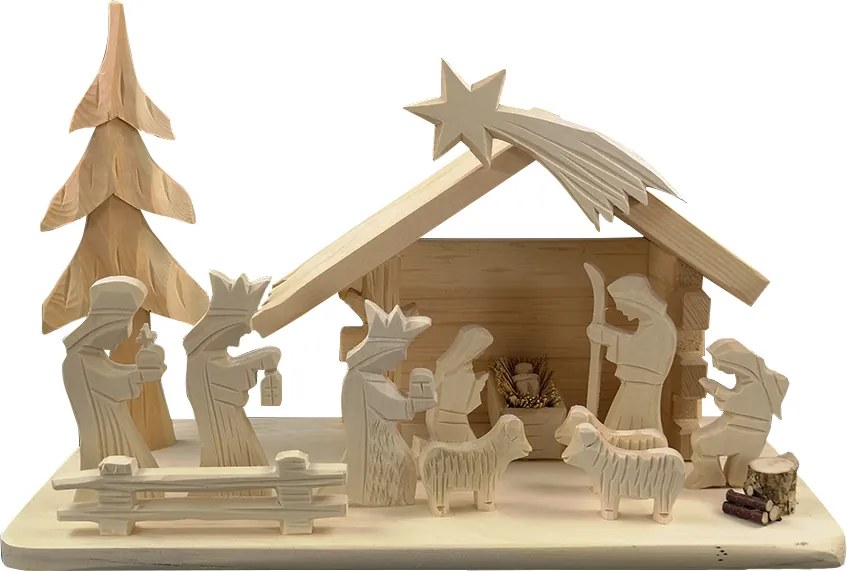 AMADEA Betlehem z masívneho dreva, ručne vyrezávaný, 40 cm, český výrobok