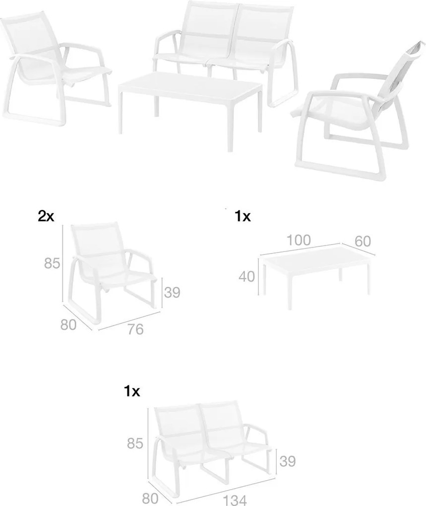 PACIFIC LOUNGE záhradný set s podrúčkami white
