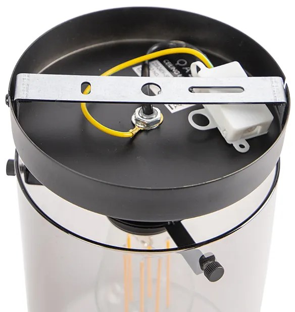 Dizajnové stropné svietidlo čierne s dymovým sklom - Dome