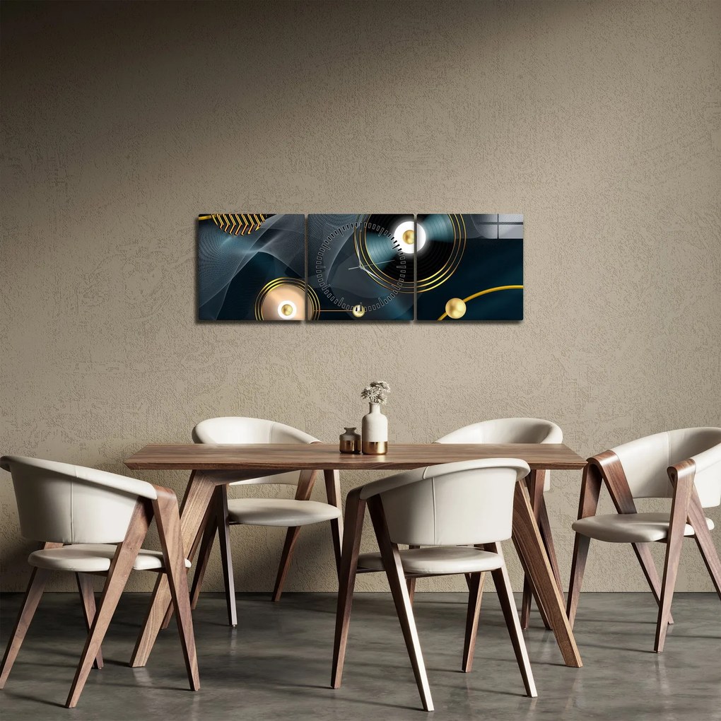 Obraz - Zlaté kruhy (s hodinami) (90x30 cm)