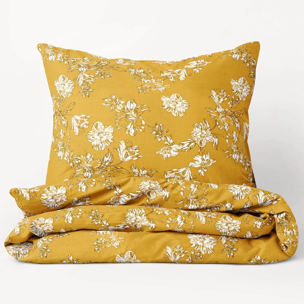 Goldea luxusné obliečky z bavlneného saténu - ľalie na horčicovom 140 x 220 a 70 x 90 cm