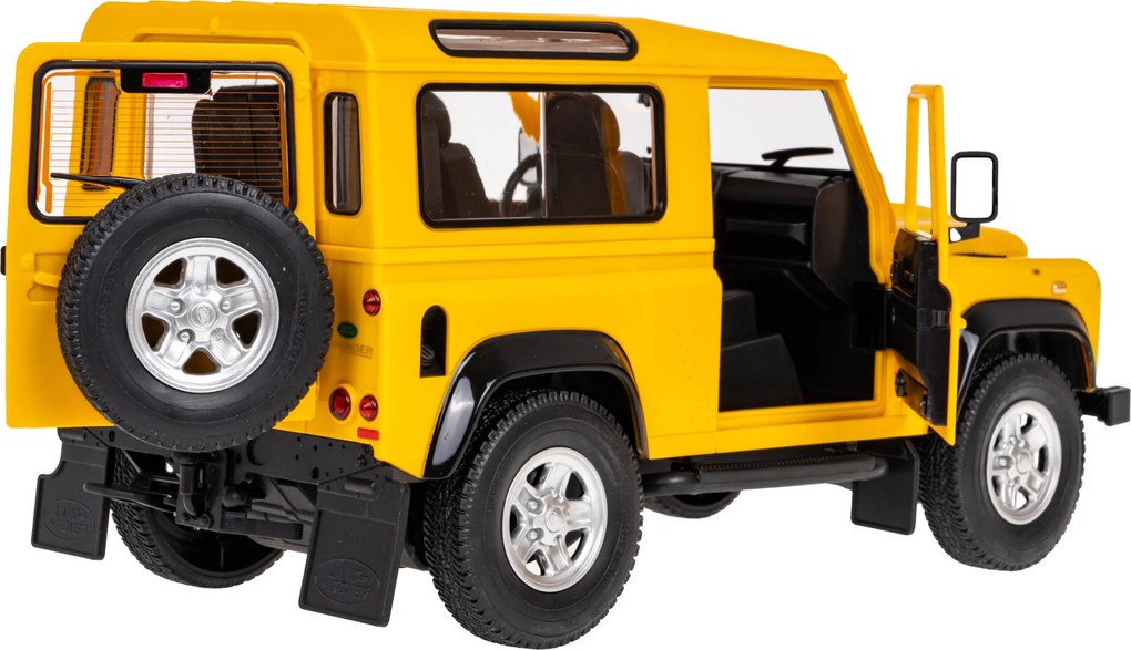 Land Rover Defender žltý RASTAR 1:14 model Auto na diaľkové ovládanie + 2,4 GHz diaľkové ovládanie + Manuálne otváranie dverí