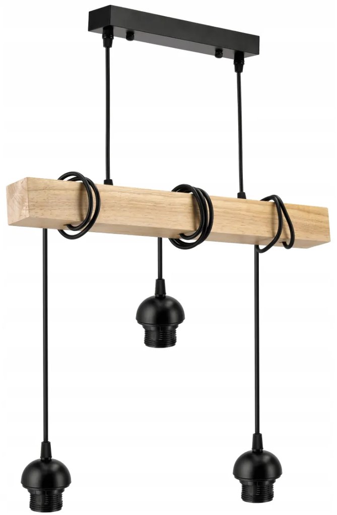 BERGE Závesné stropné svietidlo LED drevený trámový 3xE27 loft sklenené pásy
