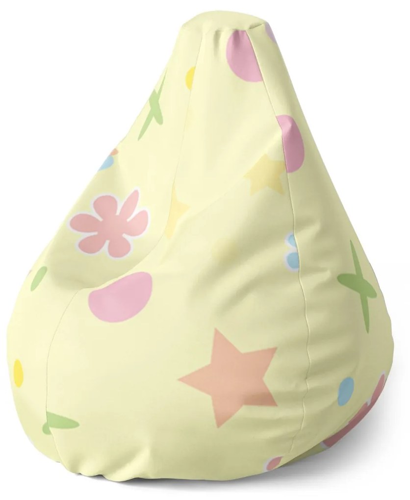 Sablio Sedací vak Pear Kvetiny na žltej - 140 x 100 x 25 cm