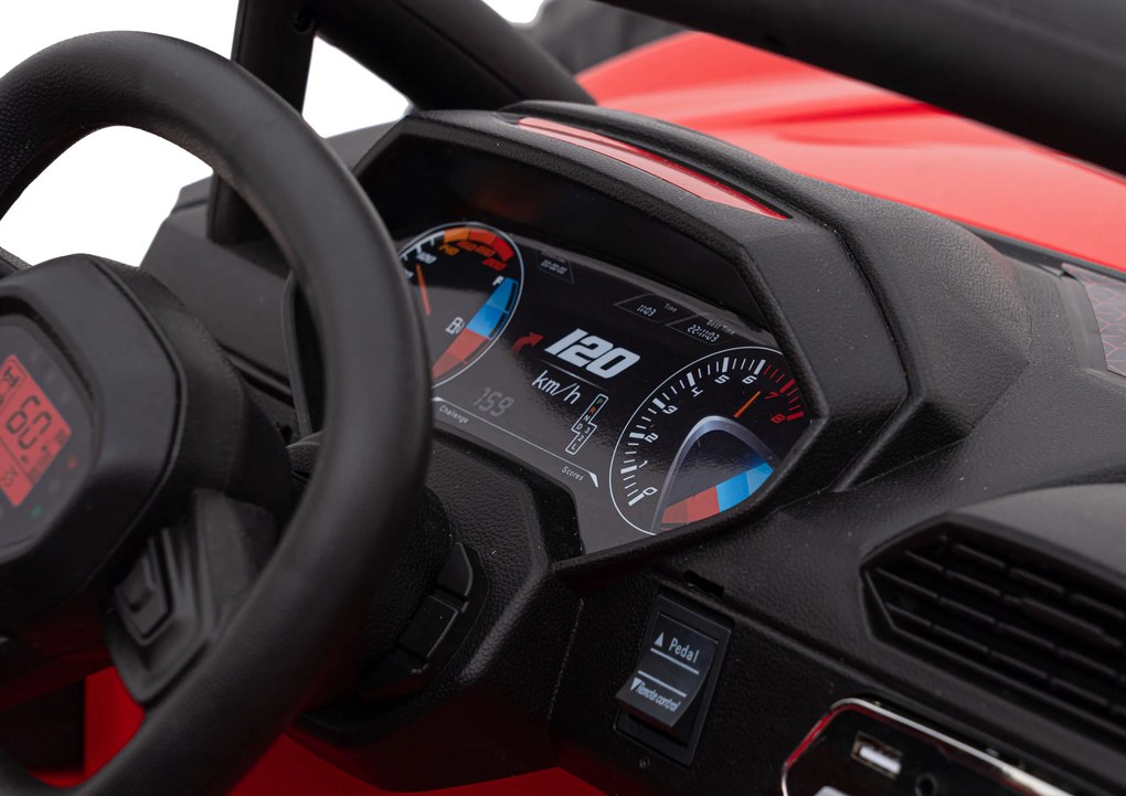 Ramiz Detská pretekárska bugina na batérie 5 Červená + motory 2x200W + diaľkové ovládanie + LED Audio + pomalý štart