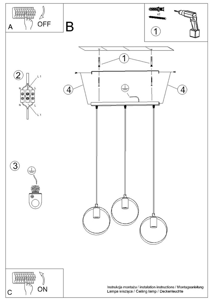 Závesné svietidlo Titran 3, 3x biele kovové tienidlo