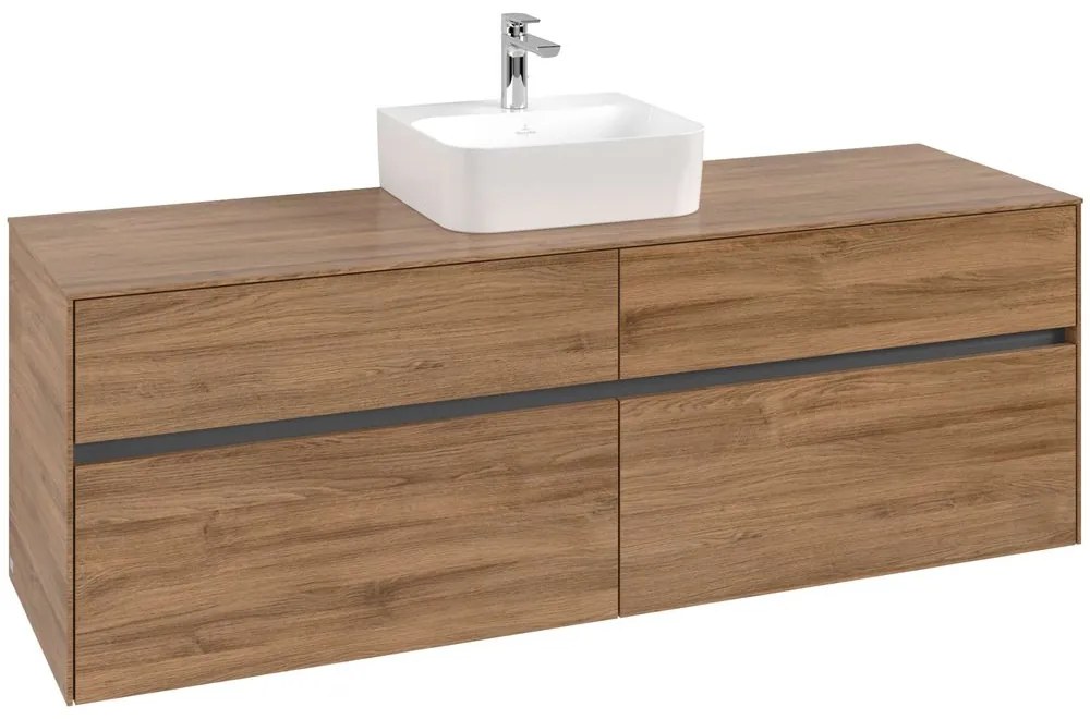 VILLEROY &amp; BOCH Collaro závesná skrinka pod umývadlo na dosku (umývadlo v strede), 4 zásuvky, 1600 x 500 x 548 mm, Oak Kansas, C10400RH