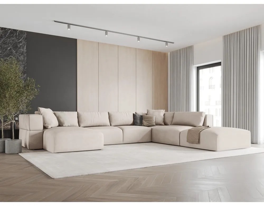 Béžová rohová pohovka do "U", pravý roh Esther - Milo Casa