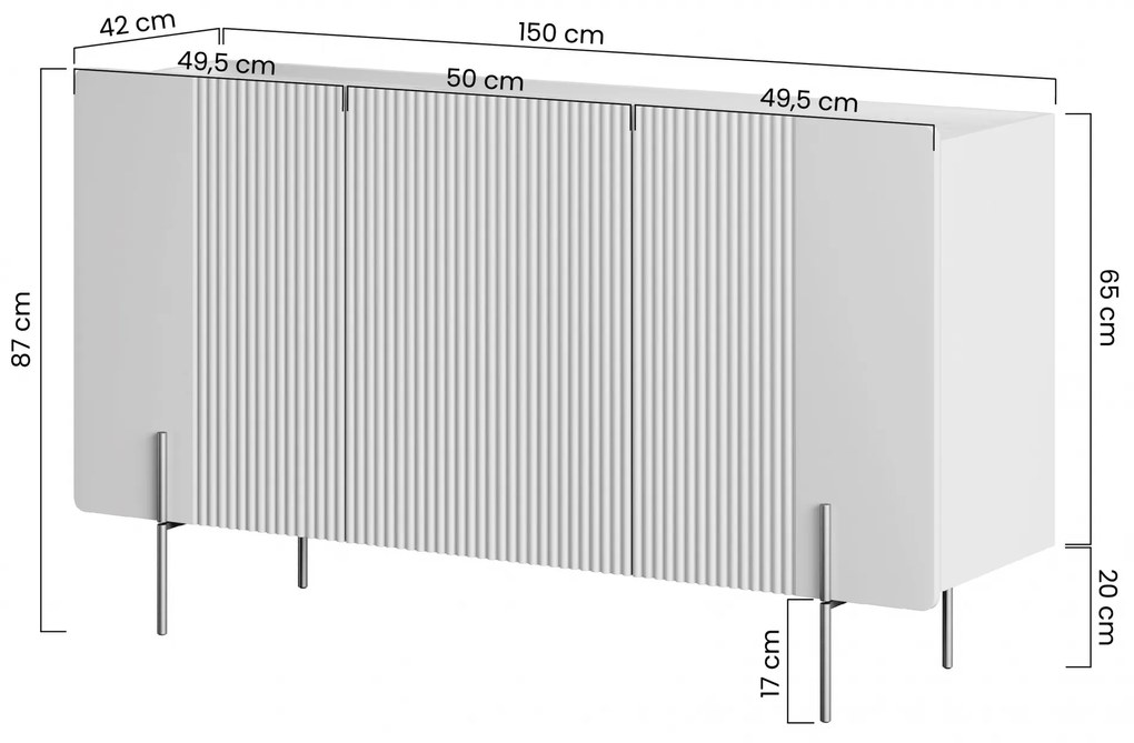 Komoda Malmi 150 cm - kašmírová / crema bianca / čierna