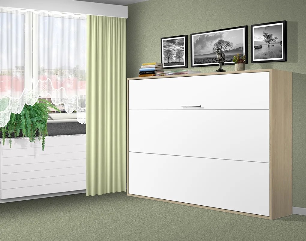 Nabytekmorava Sklápacia posteľ VS1056, 200x120cm farba lamina: dub sonoma tmavá/biele dvere, Varianta dverí: matné