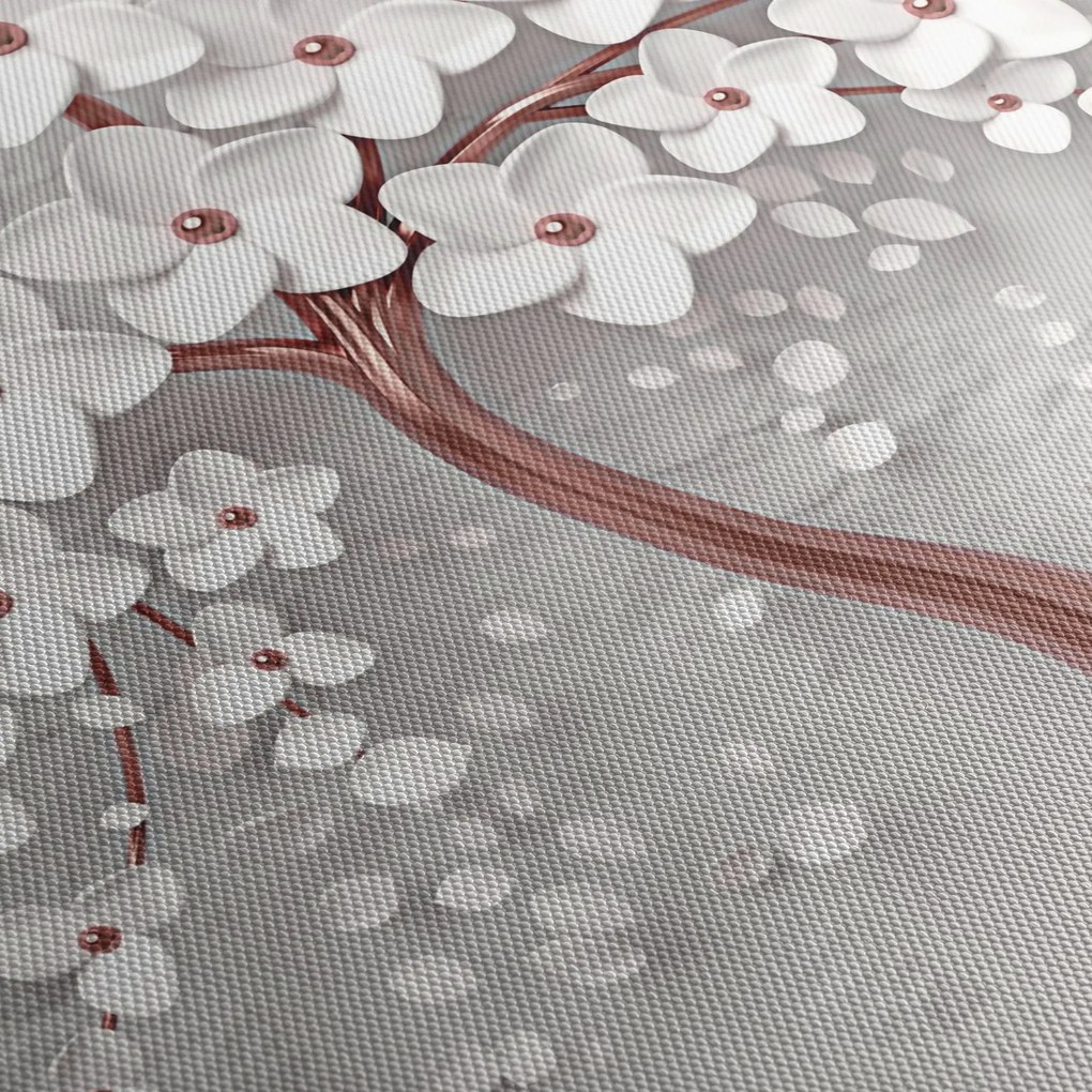 Obraz - Obraz bieleho stromu s kvetinami, rosegold (120x50 cm)