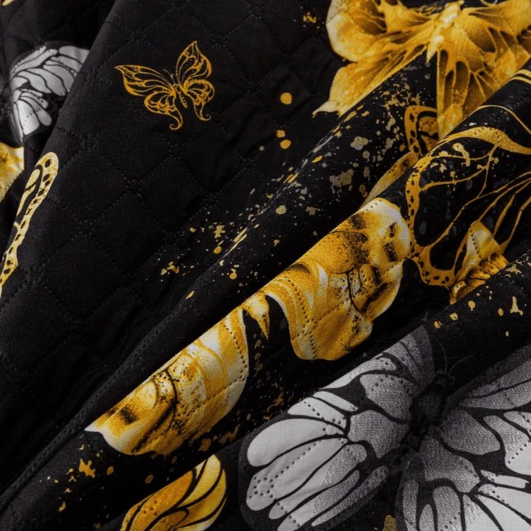 Prehoz na posteľ GOLD BUTTERFLY čierny Rozmer: 220 x 240 cm