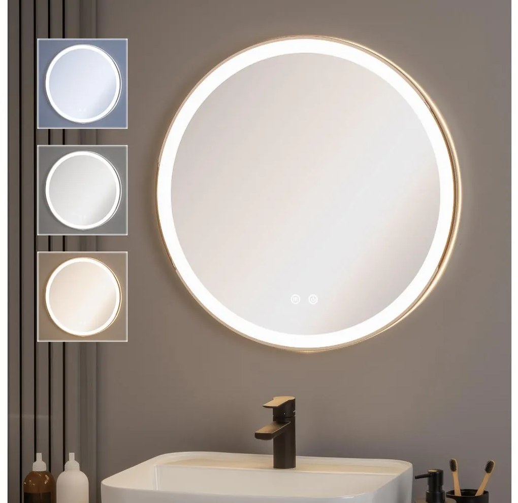 Brilagi-LED stmievateľné vyhrievané zrkadlo s podsvietením, hliníkový profil ALU PRO LED/18W/230V, priemer 60 cm, IP44, lesklý chróm