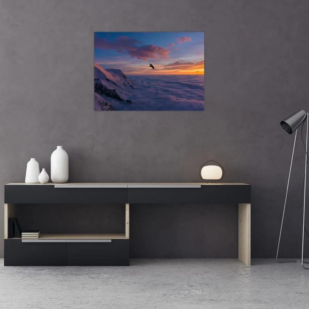 Sklenený obraz pri západe slnka, Mt. blanc (70x50 cm)